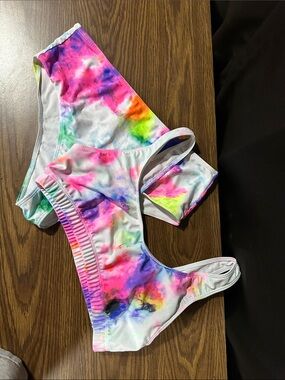 SHEIN White High Waisted Multicolor Tie-Dye Bikini Set